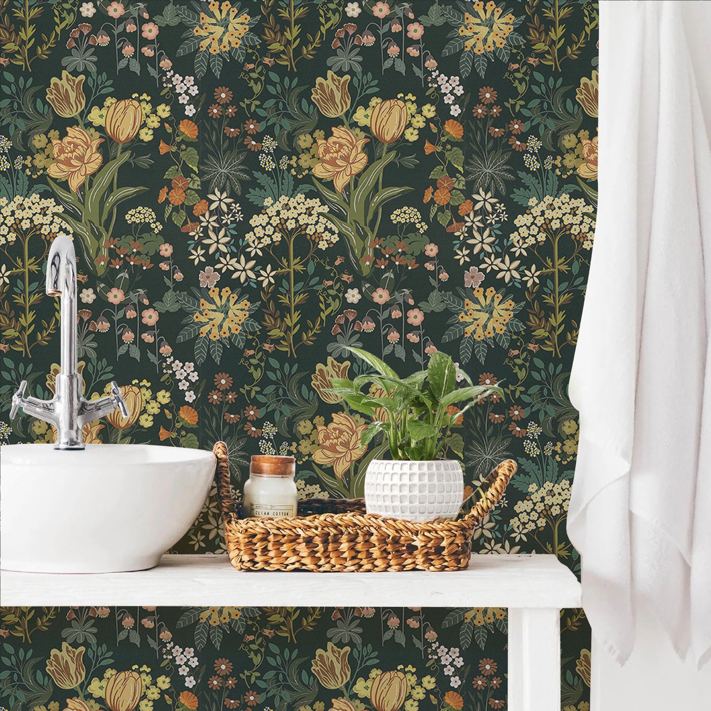 Abyssaly Floral Peel and Stick Wallpaper 17.7-in x 118-in Self-Adhesive Removable Vintage Wallpaper