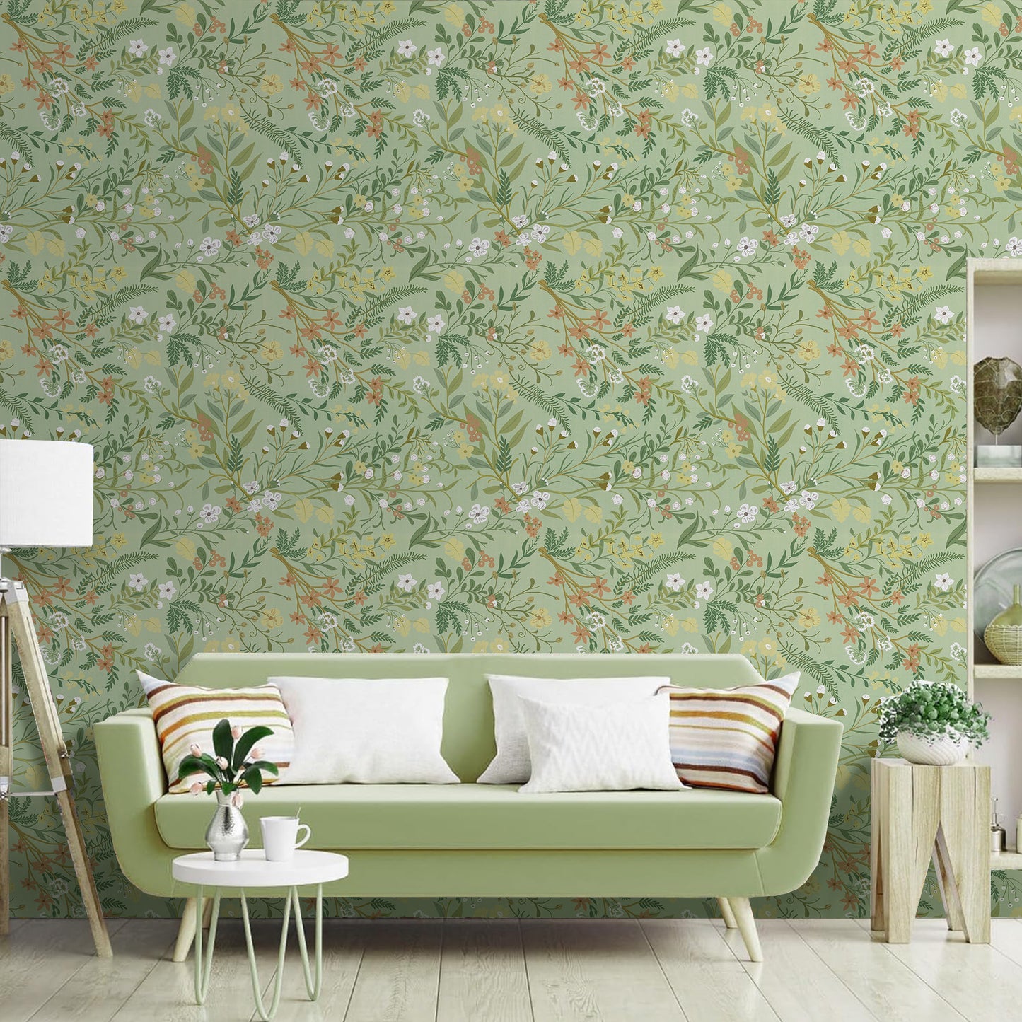 Abyssaly Floral Peel and Stick Wallpaper 17.3"×118" Removable Self-Adhesive Green Vinyl Wallpaper for Home Decor