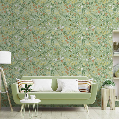 Abyssaly Floral Peel and Stick Wallpaper 17.3"×118" Removable Self-Adhesive Green Vinyl Wallpaper for Home Decor