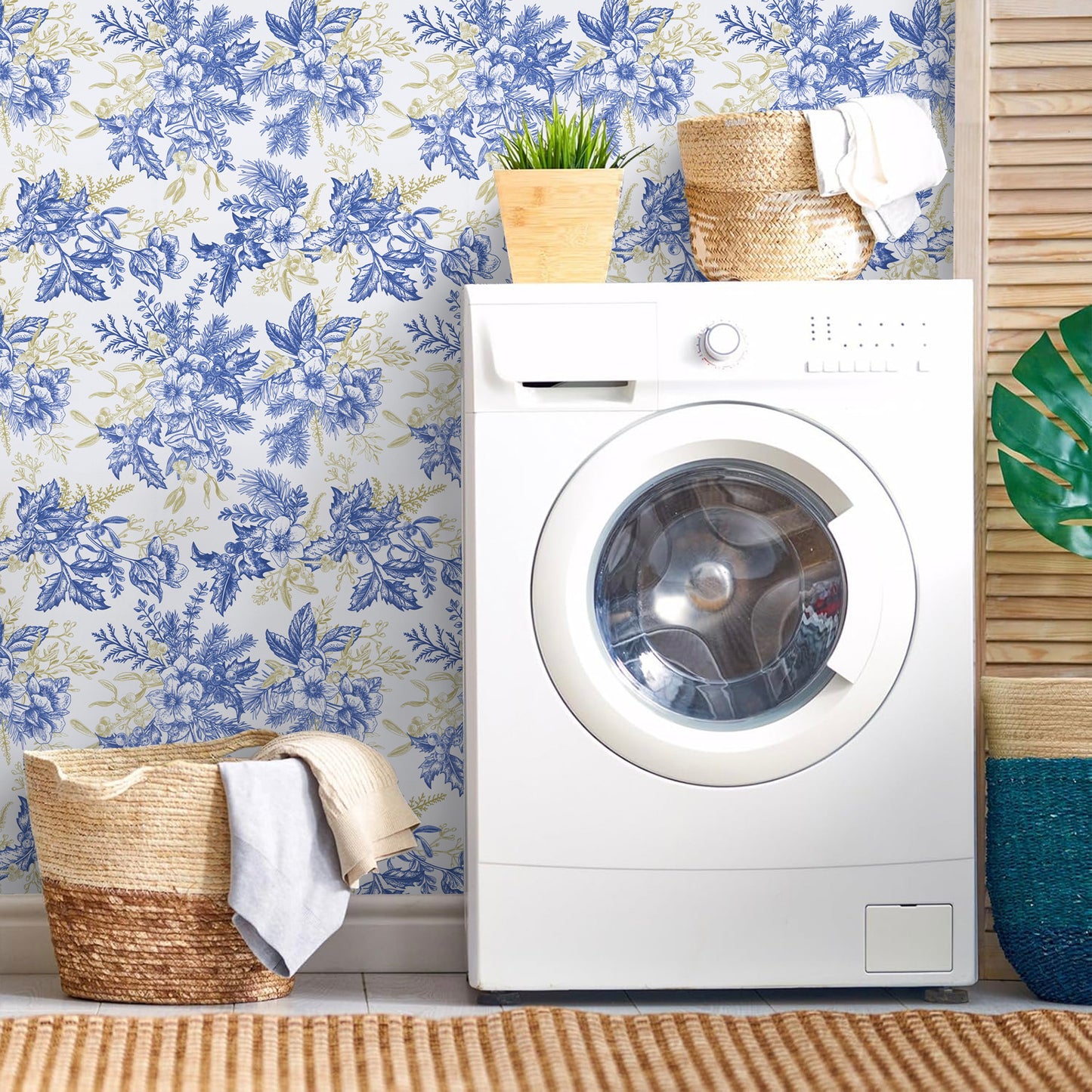 Abyssaly Blue Floral Wallpaper Peel and Stick Wallpaper 17.3"×118" Self Adhesive Removable Wallpaper Vintage Flower Vinyl Wall Paper