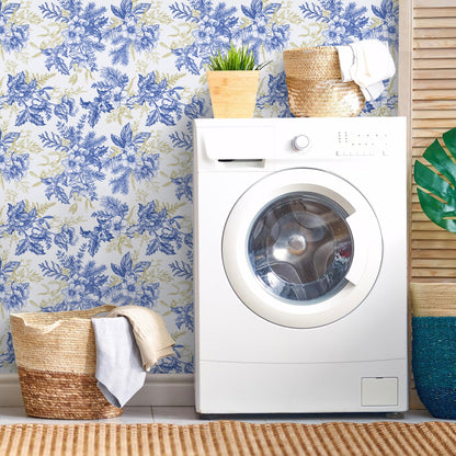 Abyssaly Blue Floral Wallpaper Peel and Stick Wallpaper 17.3"×118" Self Adhesive Removable Wallpaper Vintage Flower Vinyl Wall Paper