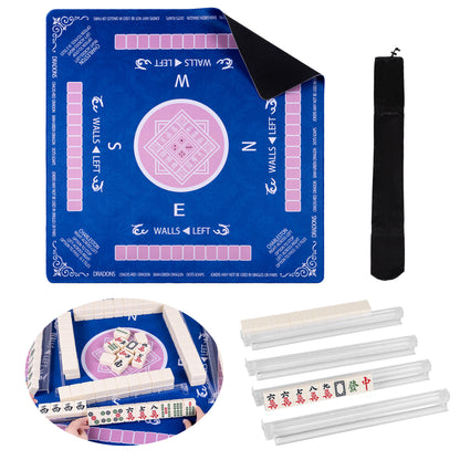 Blue Mahjong Mat for Table with 4 Racks - 32.6x32.6 Inch Anti Slip Mats for Poker, Cards, Dominoes Table Cover, Board Games - Noise Reduction Foldable Mah jongg Table Cover - Rectangle Mahjong Pad