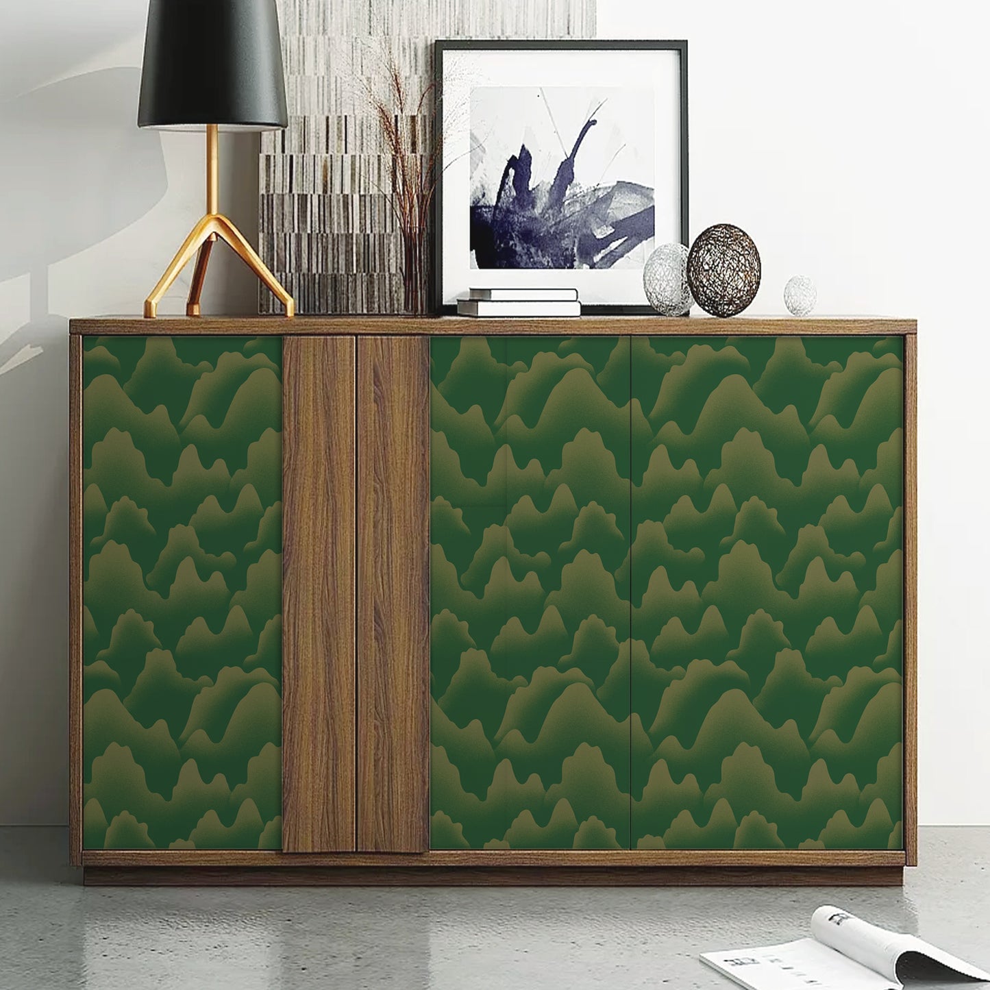 Abyssaly 17.7" x 236" Peel and Stick Mural Self Adhesive Removable Wallpaper Light Green mountains and ridges wallpaper for Living Room