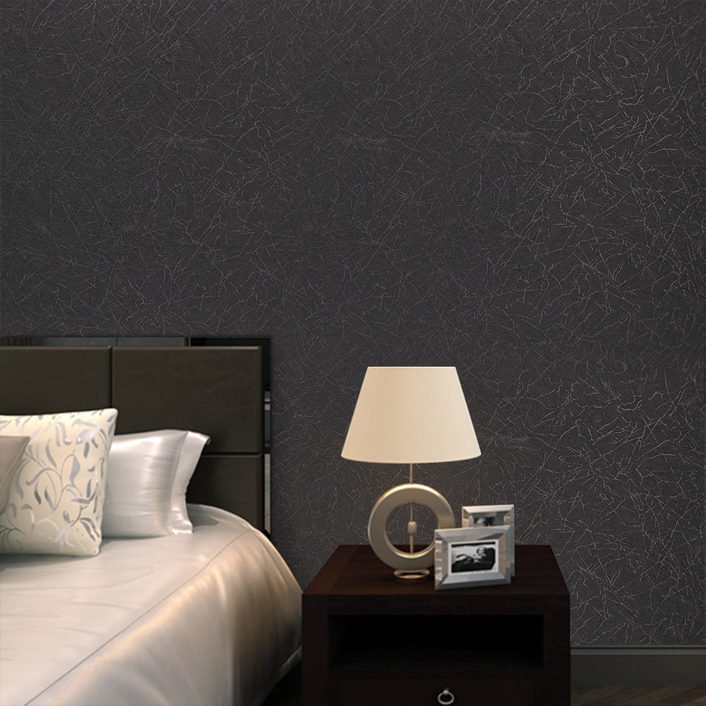 Meiban 15.74" x 118" Black Silk Wallpaper Peel and Stick Wallpaper Embossed Self Adhesive Textured Pattern Wallpaper Kitchen Counter Top Contact Paper Christmas