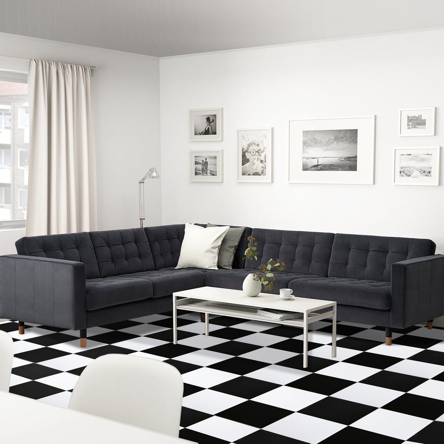 UMIGGEE Black and White Vinyl Flooring 12"x12" (10Pcs/Pack) Peel and Stick Floor Tile/Coverings Easy to Install for Kitchen Living Room (10 sq. ft./Pack, 5 Black and 5 White)