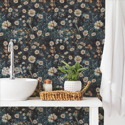Abyssaly Floral Peel and Stick Wallpaper 17.5-in x 118-in, Removable Self-Adhesive Wallpaper, Vintage Vinyl Contact Paper Suitable for Home Walls Cabinet Bedroom