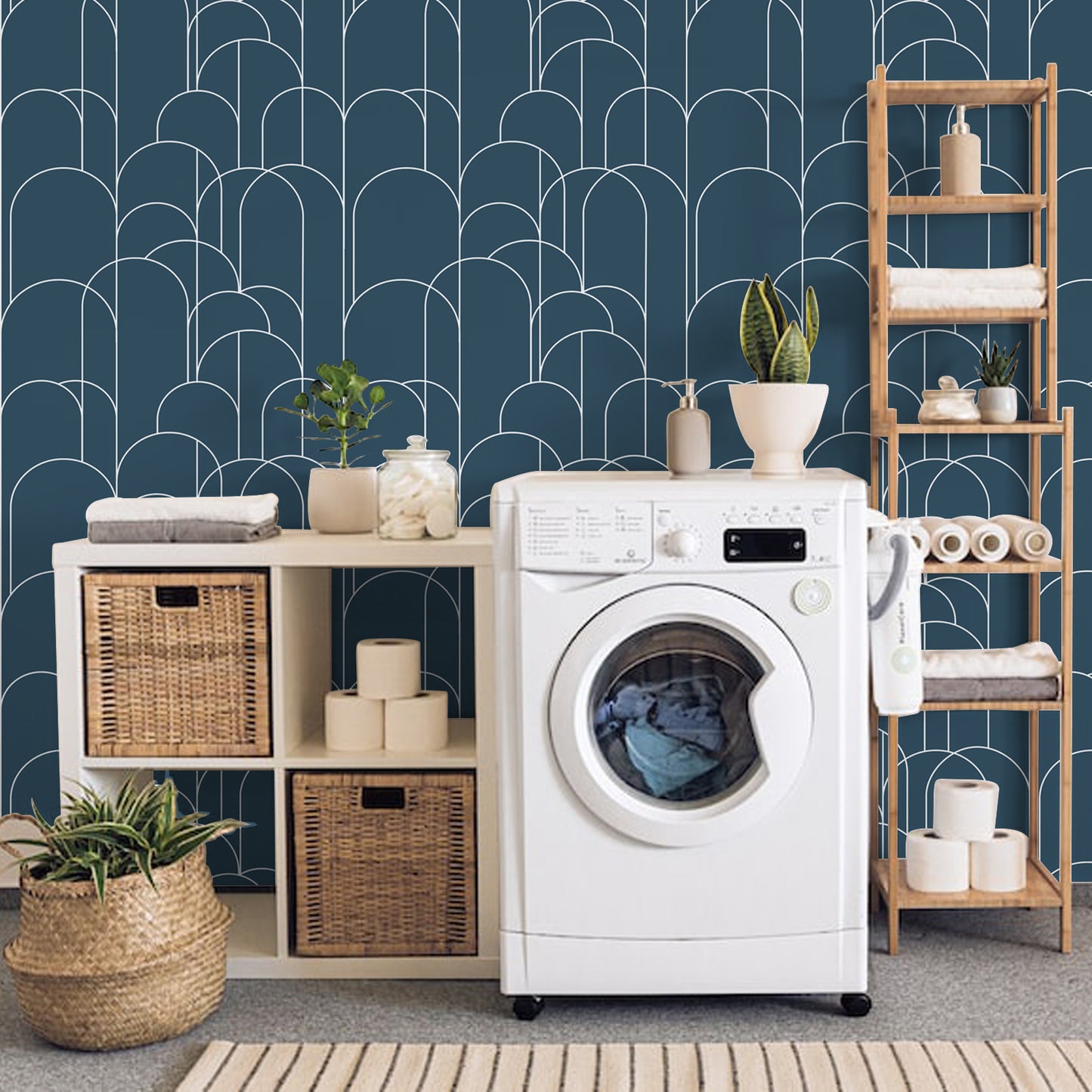 Abyssaly Peel and Stick Wallpaper Geometric Wallpaper 17.7" x 118" Self-Adhesive Wallpaper Removable Wallpaper for Home Decoration and Furniture Renovation Blue Wallpaper