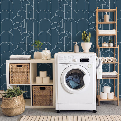 Abyssaly Peel and Stick Wallpaper Geometric Wallpaper 17.7" x 118" Self-Adhesive Wallpaper Removable Wallpaper for Home Decoration and Furniture Renovation Blue Wallpaper