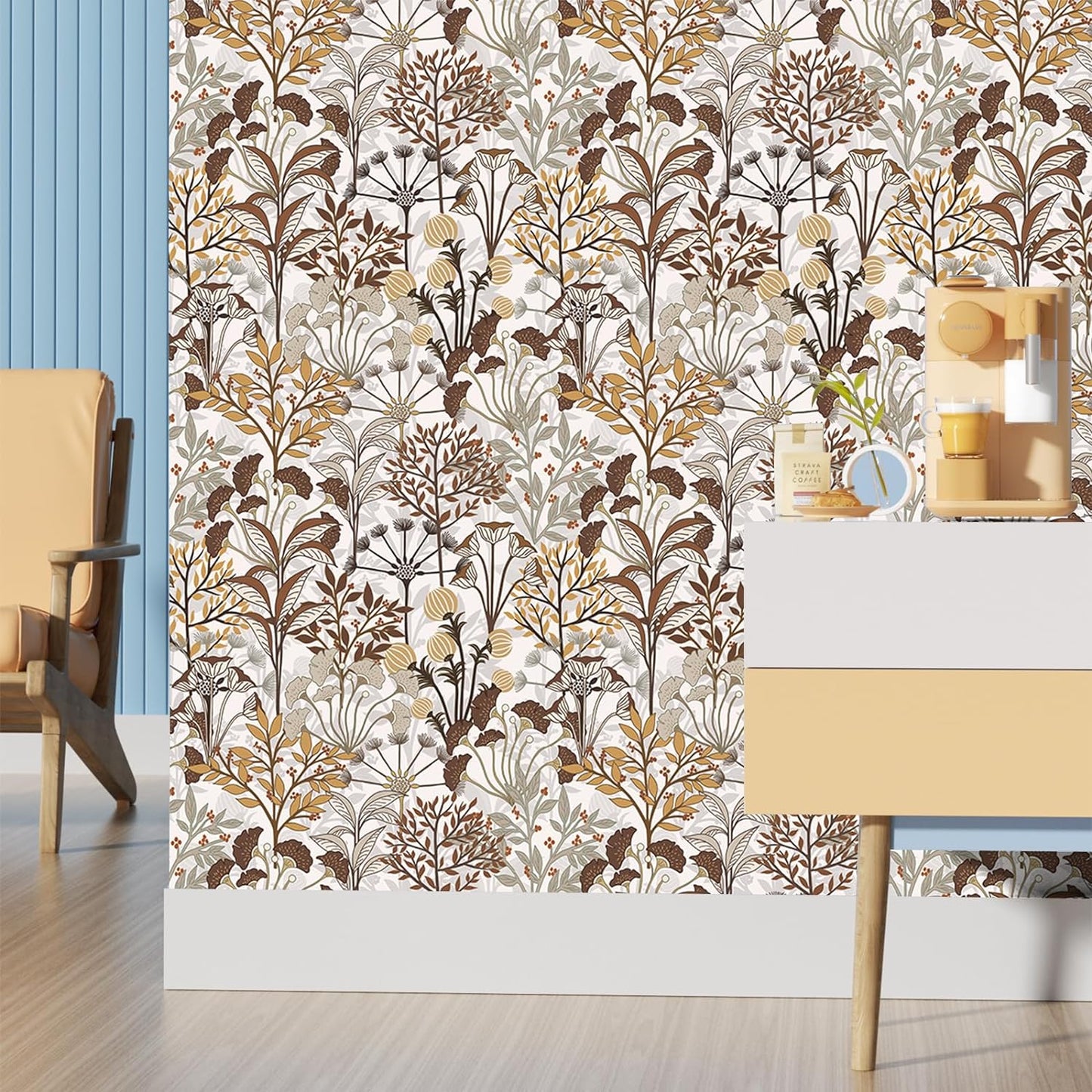Abyssaly Floral Peel and Stick Wallpaper Removable Leaves Wallpaper 17.7"×118" Self-Adhesive Wall Paper Vinly Waterproof
