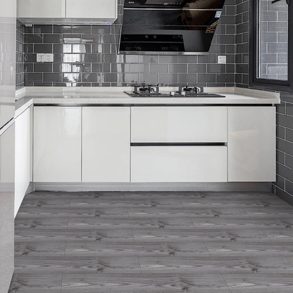 Lxcreat Peel and Stick Floor Tile 35in x 6in 10Pcs Grey Wood Grain Self Adhesive and Waterproof for Transfer Bathroom, Kitchen, Living Room, Bedroom