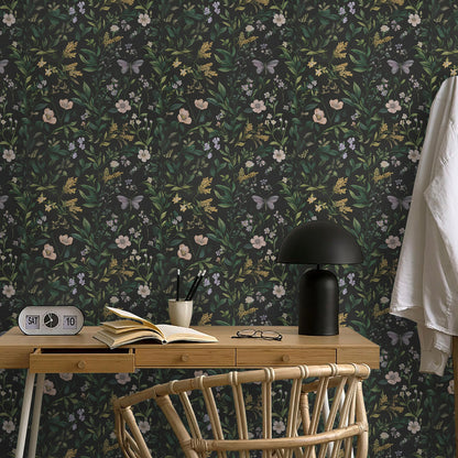 Abyssaly Floral Peel and Stick Wallpaper Self Adhesive Removable Flower Wall Paper 17.3"× 118" / 1 Roll Green Vintage Vinly Contact Paper Waterproof