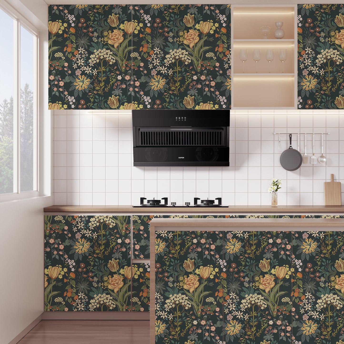 Abyssaly Floral Peel and Stick Wallpaper 17.7-in x 118-in Self-Adhesive Removable Vintage Wallpaper