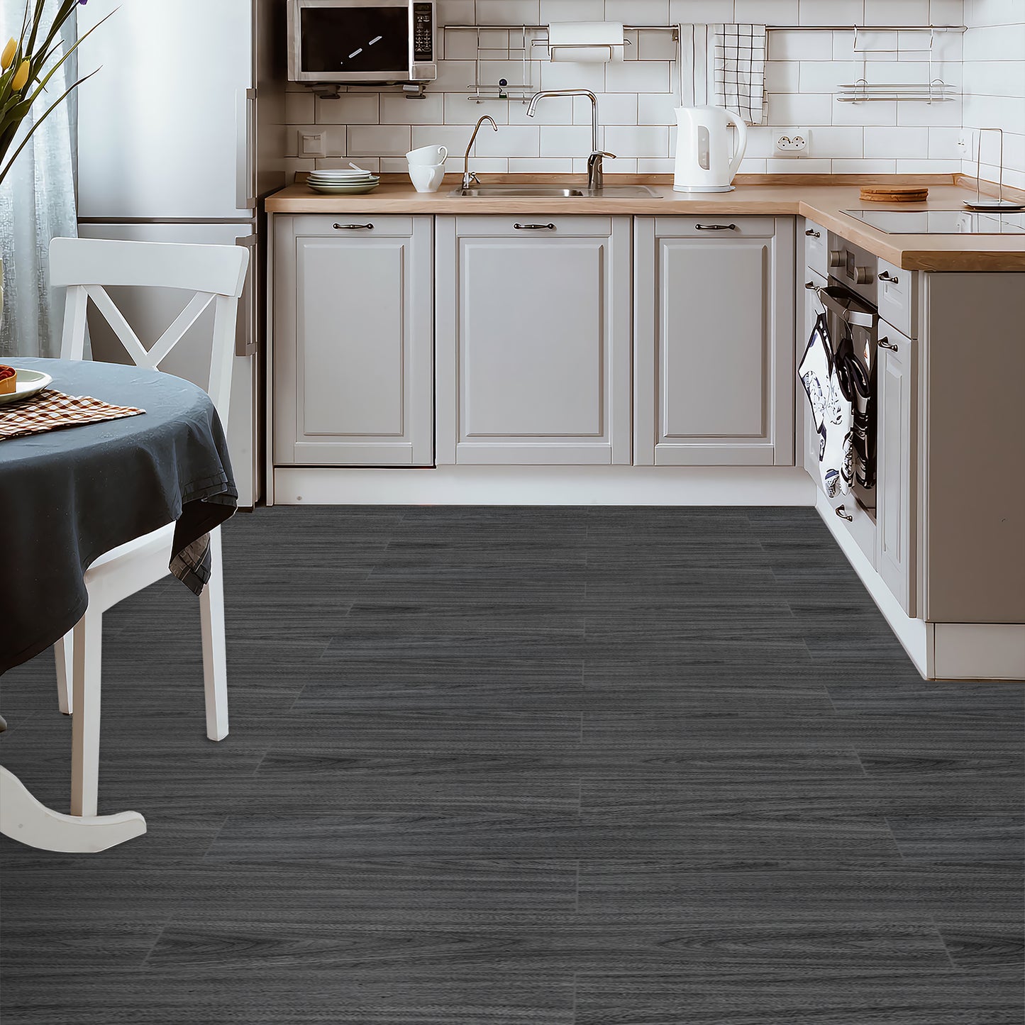 Abyssaly Wood Grain Peel and Stick Flooring Tile, 35.8" x 5.9" 10 Pcs, Dark Gray Color Self Adhesive Vinyl Thicken Flooring Tile Wood Planks