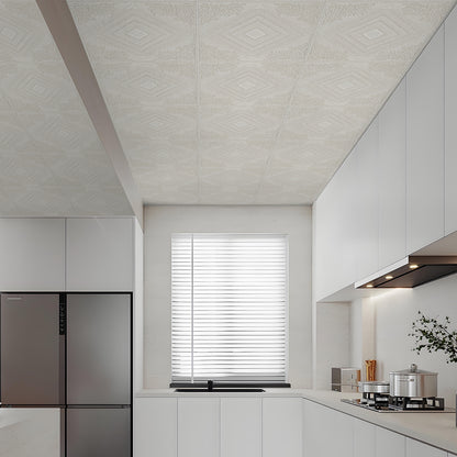 Abyssaly Drop Ceiling Tile, 13.7" x 13.7" 16 Pcs, 3D Wall Panels Foam Peel and Stick Decorative PVC Ceiling Tiles for Interior Living Room Kitchen Bathroom Basement, White
