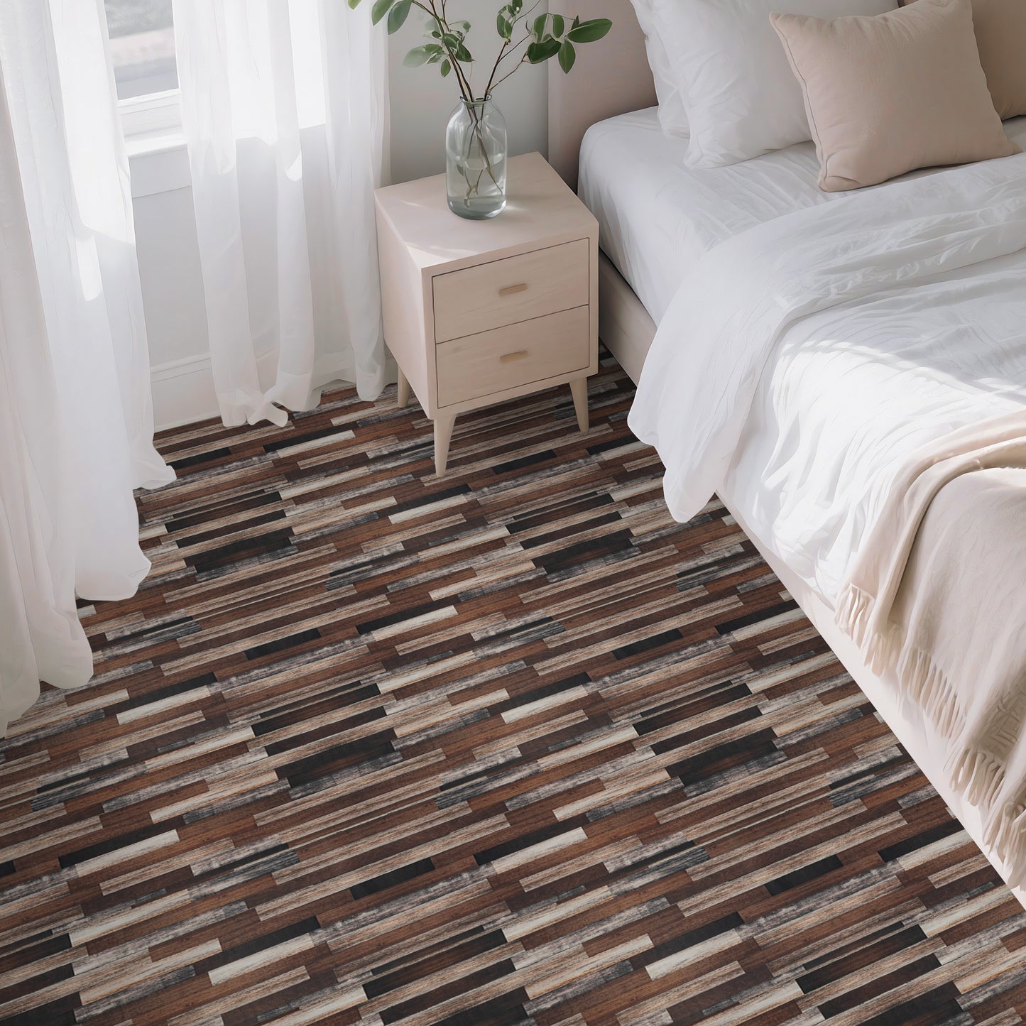 Abyssaly Vinyl Peel and Stick Flooring tile 15.7 inch x 118 inch, Covering Area 12.92 Sq.ft, Self-Adhesive Floor Tile Wood Grain Look for Kitchen Dinning Room Bedroom Home Decoration.