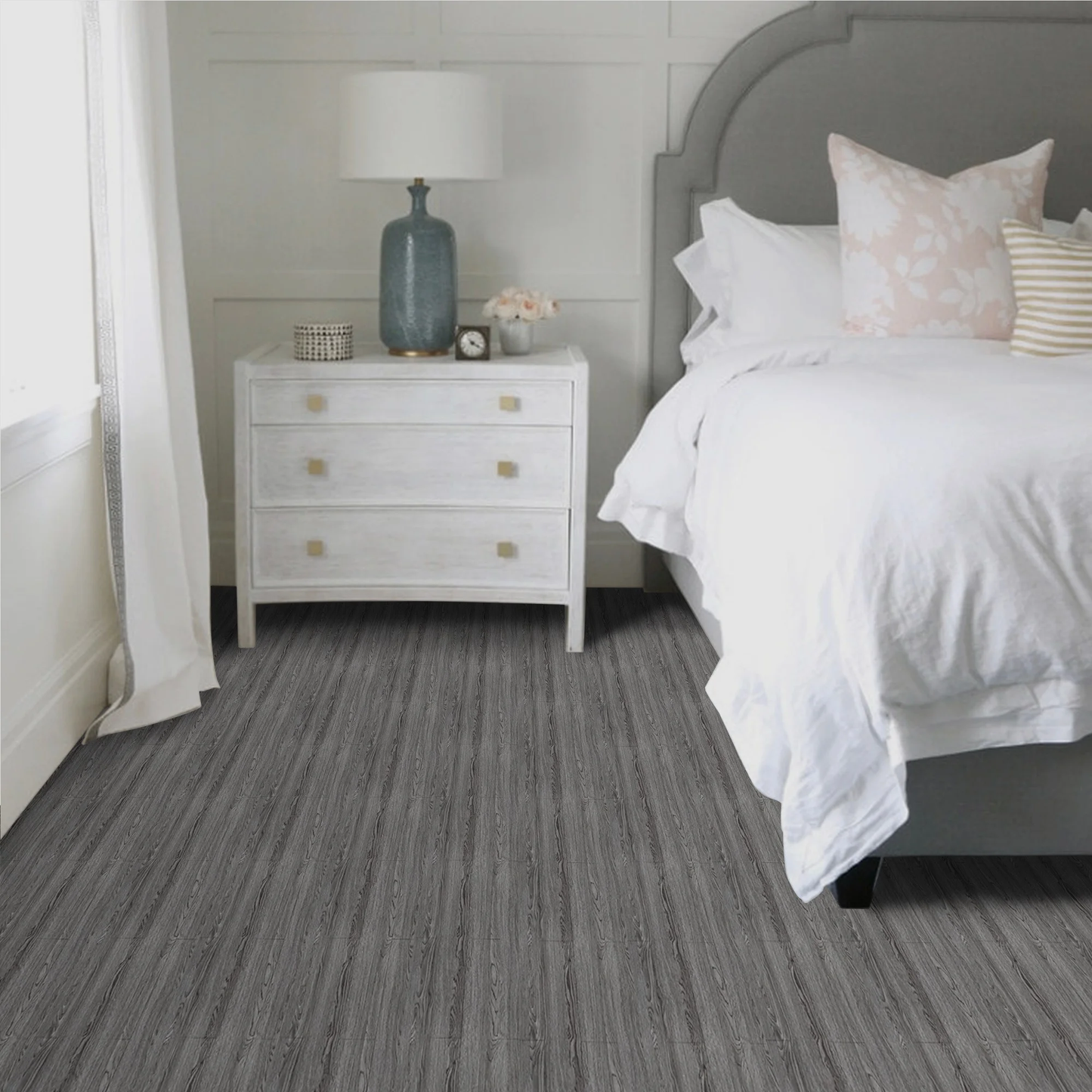 Lxcreat Vinyl Flooring Peel and Stick Roll 15.7-in x 118-in Self Adhesive Vinyl Floor Wood Plank Flooring Wood Grain Floor Dark Gray