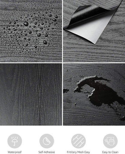Abyssaly Wood Peel and Stick Wallpaper 15.7" x 118"Black Wood Self-Adhesive & Removable Wallpaper for Countertop Furniture Kitchen Wall