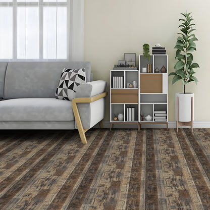 Abyssaly Wood Grain Vinyl Peel and Stick Flooring tile 15.7 inch x 118 inch, Covering Area 12.92 Sq.ft, Self-Adhesive Floor Tile for Kitchen Dinning Room Bedroom Home Decoration.