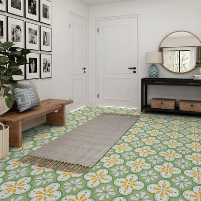 UMIGGEE Peel and Stick Floor Tile 12in x 12in x 1mm (10 Pcs/Pack) Floor Green flower Self Adhesive Vinyl Flooring Durable Transform for Kitchen Bedroom Laundry Room (10 Sq. ft/Pack)