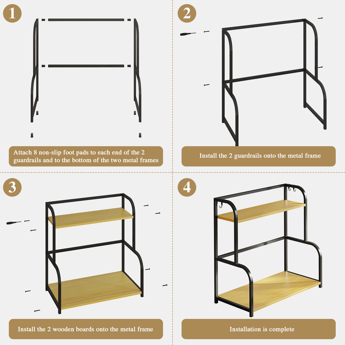 Alow 15.7"D x 7.95"W x 16.3"H Countertop Organizer 2 Tier Shelves Kitchen Shelf Organiser Spice Rack Storage Cupboard Organizer Black Wooden for Counter Top - Small Desk Worktop Organisation Unit