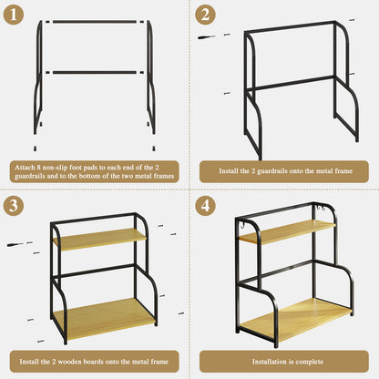 Alow 15.7"D x 7.95"W x 16.3"H Countertop Organizer 2 Tier Shelves Kitchen Shelf Organiser Spice Rack Storage Cupboard Organizer Black Wooden for Counter Top - Small Desk Worktop Organisation Unit