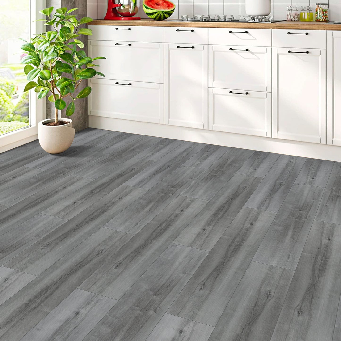 Lxcreat Peel and Stick Floor Tile Plank 35-in x 6-in Gray Wood Grain Self Adhesive and Waterproof for Transfer Kitchen, Living Room 10 Pcs