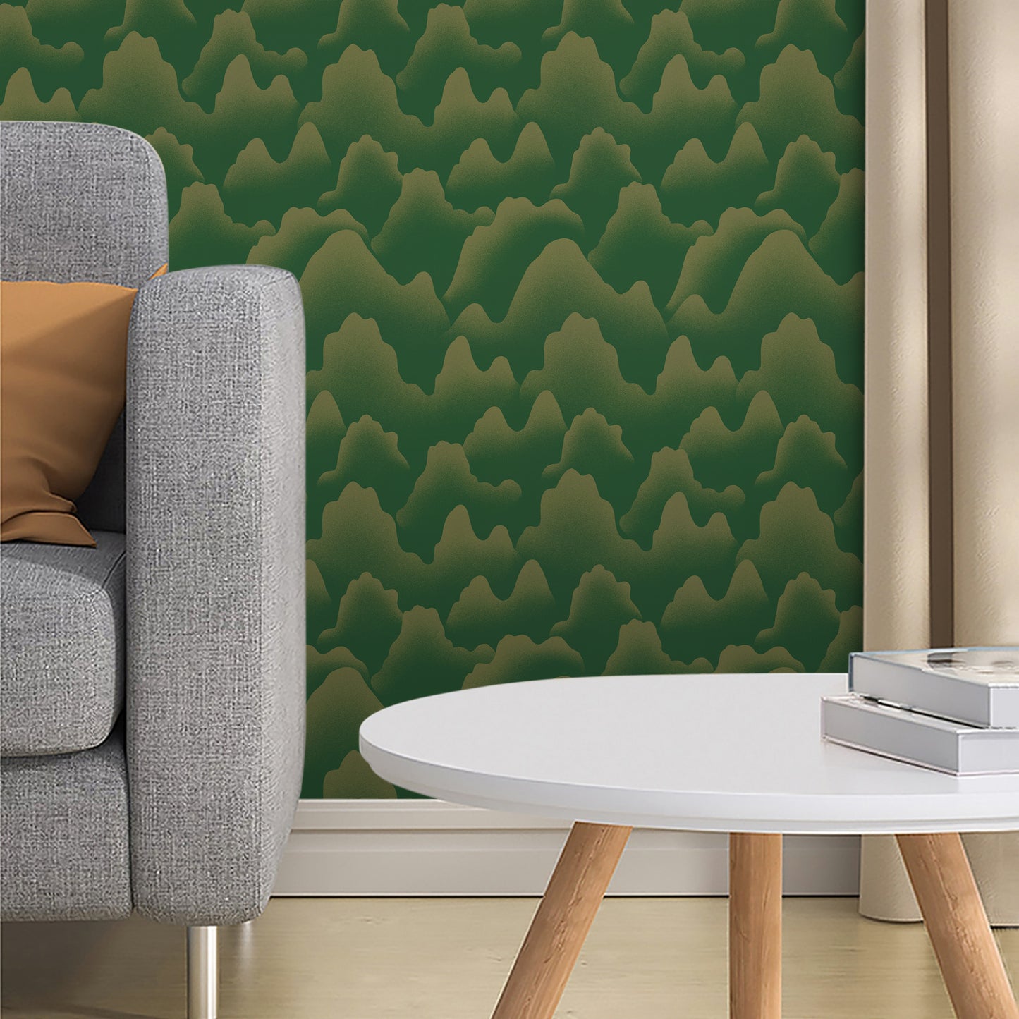 Abyssaly 17.7" x 236" Peel and Stick Mural Self Adhesive Removable Wallpaper Light Green mountains and ridges wallpaper for Living Room