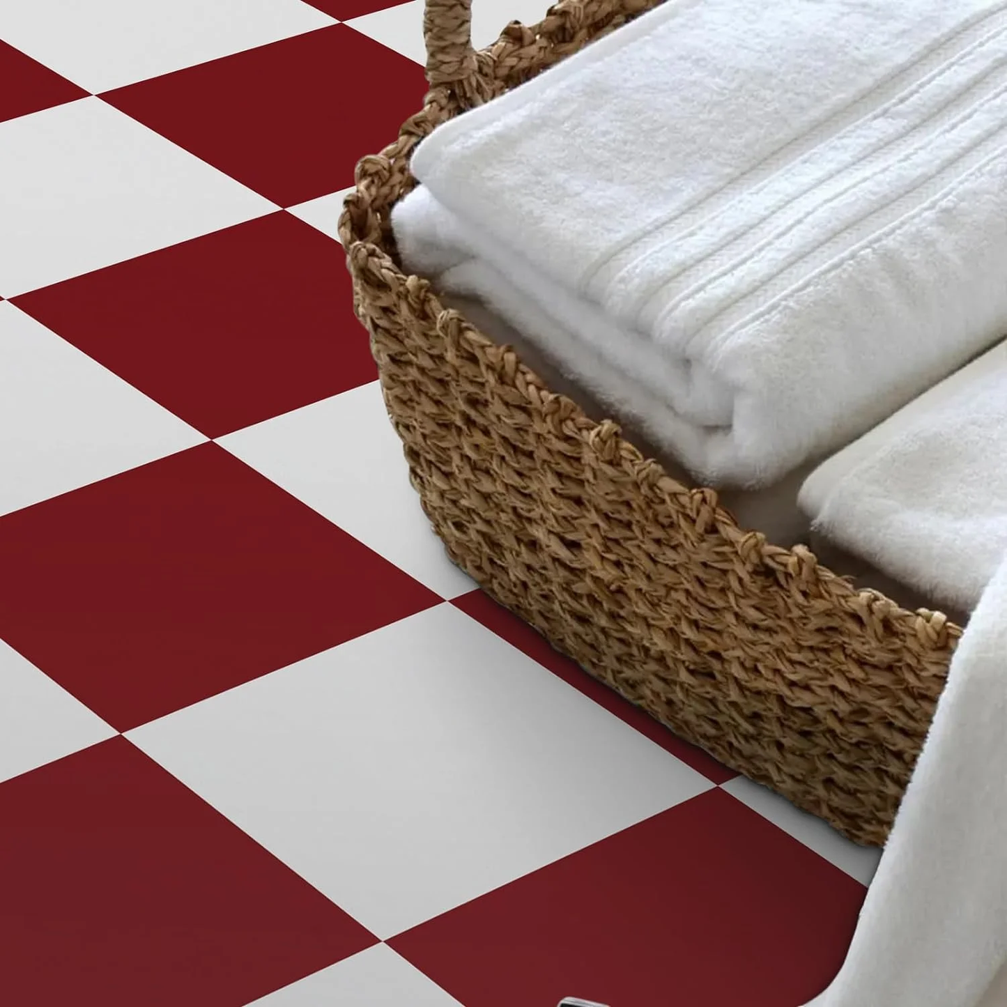 Lxcreat Peel and Stick Floor Tile, Vinyl Flooring Red Checkered Floor Tile 12in x 12in DIY Flooring for Dining Room, Bathroom and Kitchen (20 PCS, 10pcs Each in Red and White)