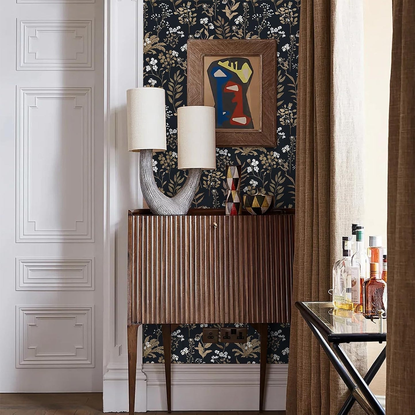 UMIGGEE 17.7-in x 393-in Floral Wallpaper Peel and Stick Floral Black Wallpaper Self Adhesive Flower Wall Paper Contact Paper Home Decor Wall Covering Old Furniture Renovation