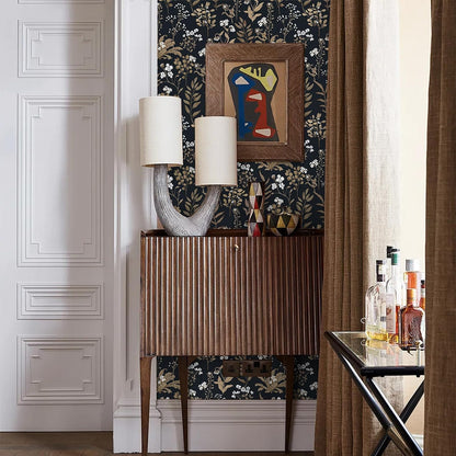 UMIGGEE 17.7-in x 393-in Floral Wallpaper Peel and Stick Floral Black Wallpaper Self Adhesive Flower Wall Paper Contact Paper Home Decor Wall Covering Old Furniture Renovation