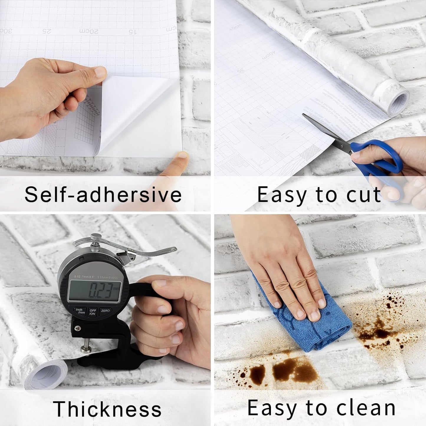 Abyssaly 17.7" x 236.7" Brick Wallpaper Peel and Stick Wallpaper White Gray Vinyl Contact Paper Waterproof, 3D Roll Self Adhesive Removable Wall Paper for Kitchen Livingroom Bedroom