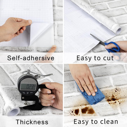 Abyssaly Brick Wallpaper Peel and Stick Wallpaper 17.7" x 78.9"Gray and White 3D Brick Textured Pattern Removable Self Adhesive Vinyl Contact Paper for Kitchen Bedroom Living Room