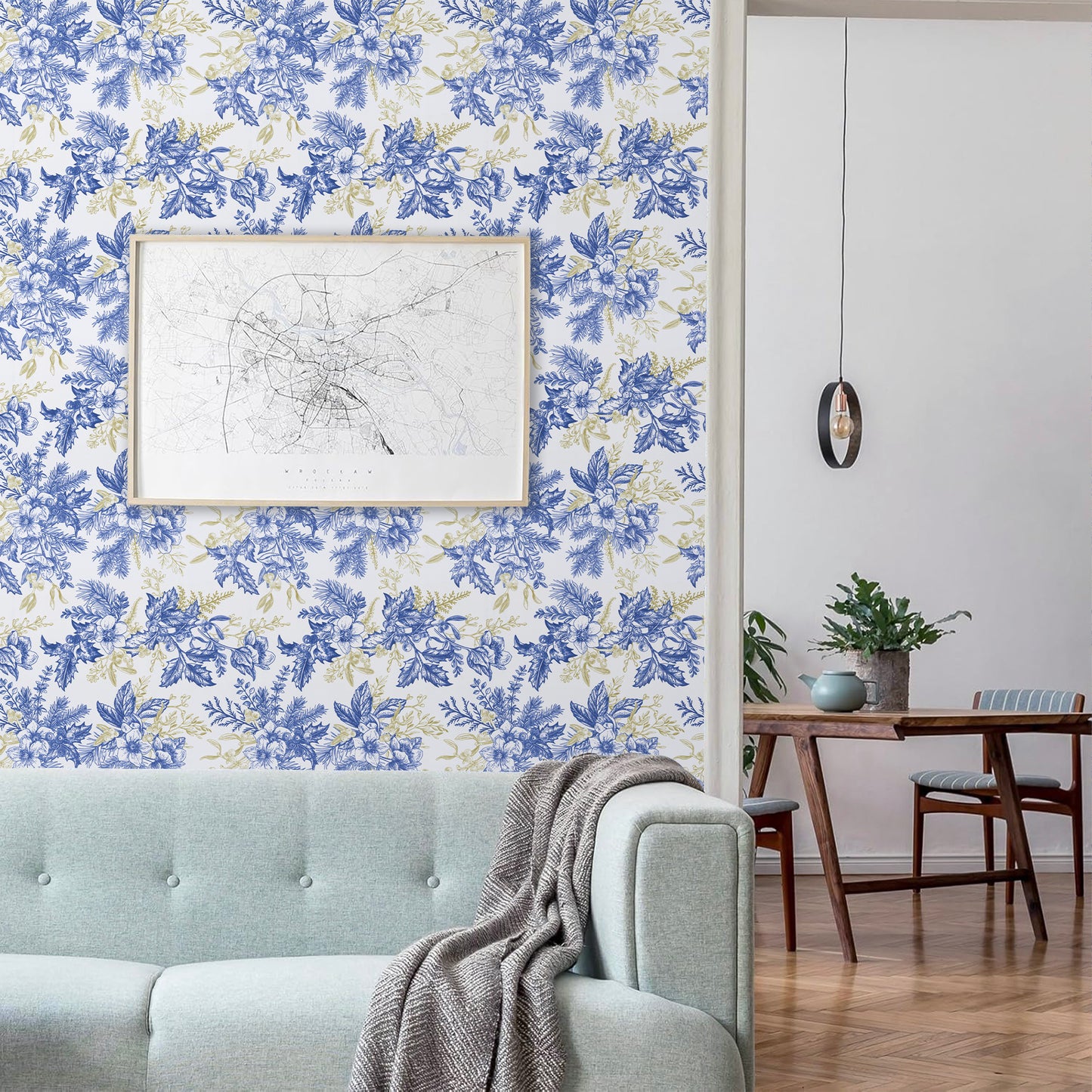 Abyssaly Blue Floral Wallpaper Peel and Stick Wallpaper 17.3"×118" Self Adhesive Removable Wallpaper Vintage Flower Vinyl Wall Paper
