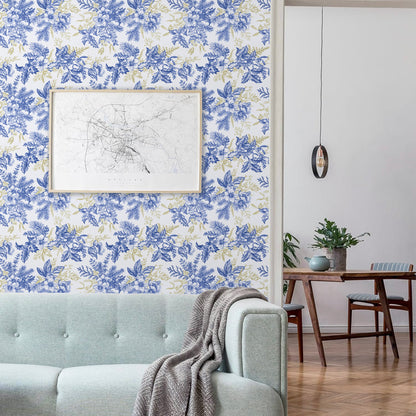 Abyssaly Blue Floral Wallpaper Peel and Stick Wallpaper 17.3"×118" Self Adhesive Removable Wallpaper Vintage Flower Vinyl Wall Paper