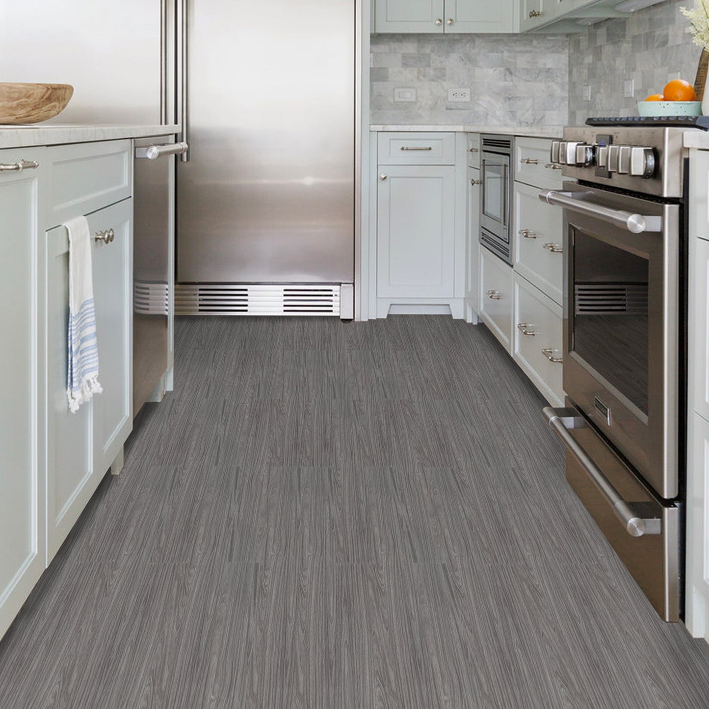 UMIGGEE Gray Peel Stick Flooring 35-in x 5.7-in x 1.0mm 20-Pcs Vinyl Flooring Wood Grain Floor Tiles Easy to Install for Bathroom Kitchen Living Room