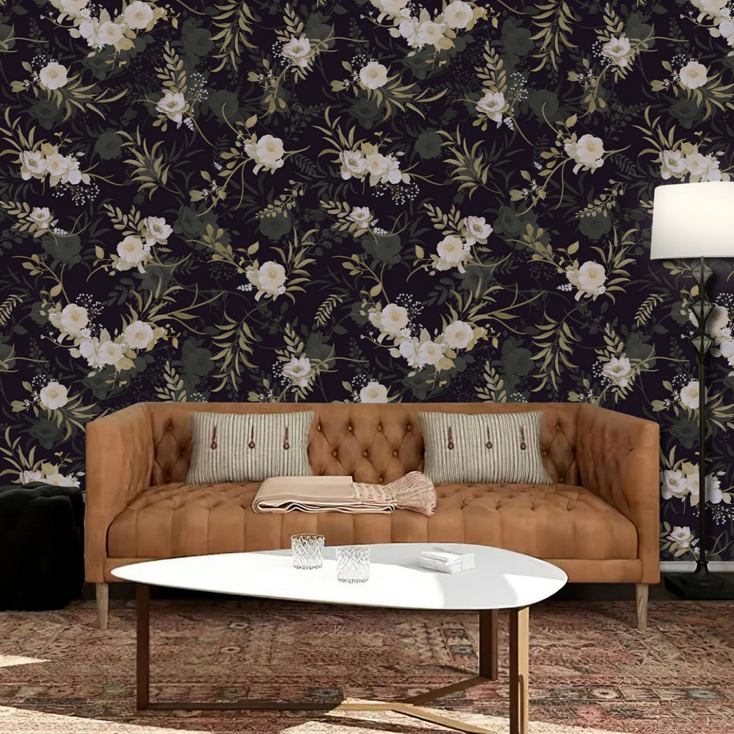 Abyssaly 17.3" x 393" Floral Peel & Stick Wallpaper Black Vinyl Wallpaper Contact Paper