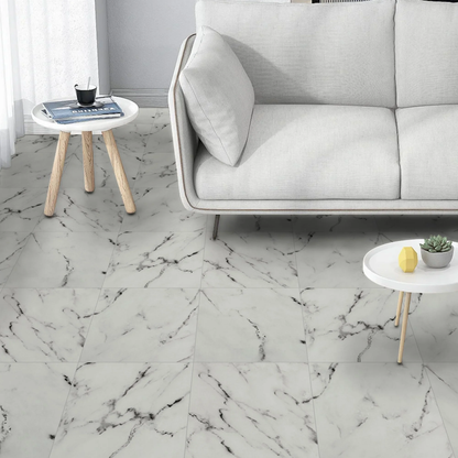 Lxcreat Vinyl Flooring 12" x 12" 10 Pcs Peel and Stick Floor Tile Self Adhesive and Removable, White Marble Look for Kitchen Bathroom