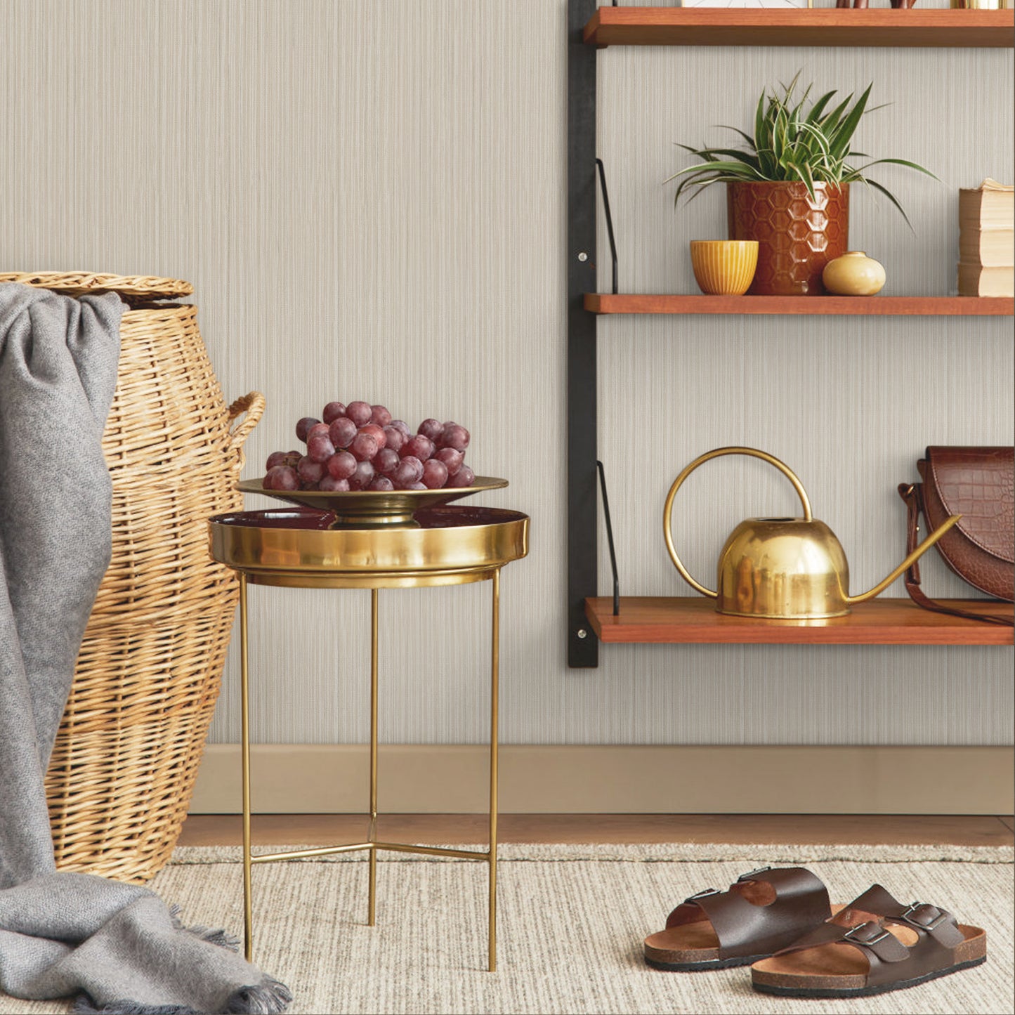 Abyssaly 17.7" x 275.5" Beige/Silver Grasscloth Peel and Stick Wallpaper Texture Wallpaper Linen Self-Adhesive Removable Vinyl Film Solid Color Wallcovering Wall Paper for Furniture Wall Dorm