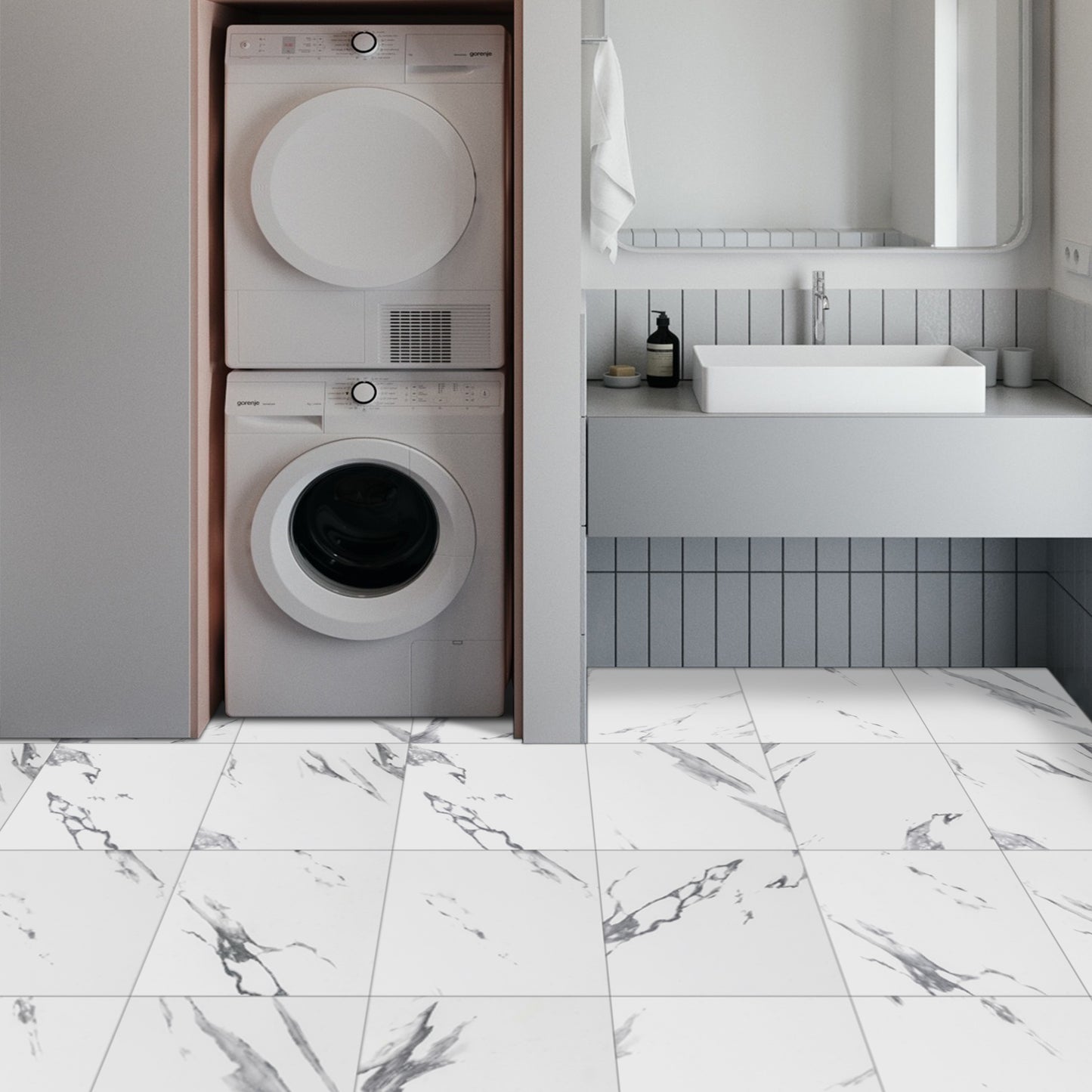 UMIGGEE White Marble Peel and Stick Floor Tile Vinyl Flooring 12-in x 12-in Upgrade Thickness for Kitchen Living Room Bedroom Home Decor 10Pcs/Pack (10 Sq. ft./Pack)