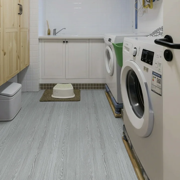 Lxcreat 196-in x 23-in Vinyl Flooring Gray Peel and Stick Roll Thicken Self Adhesive Vinyl Floor Tiles Wood Plank Flooring
