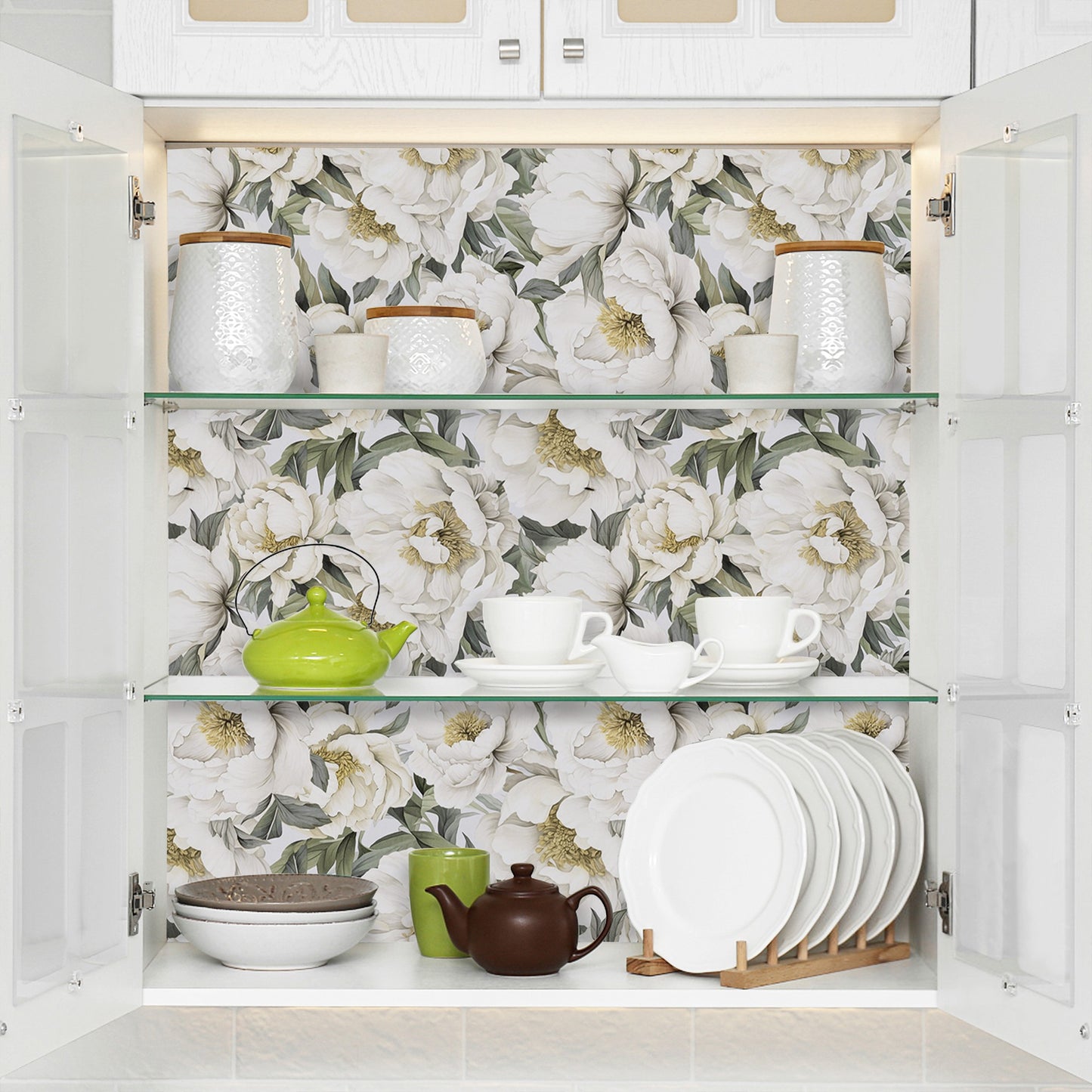 Abyssaly Beige Floral Contact Wallpaper 17.7 in x 236 in Peel and Stick Wallpaper Self-adhesive Removable Wall Paper for Home Decor Bedroom Livingroom Kitchen Wall Fabric and Furniture Renovation