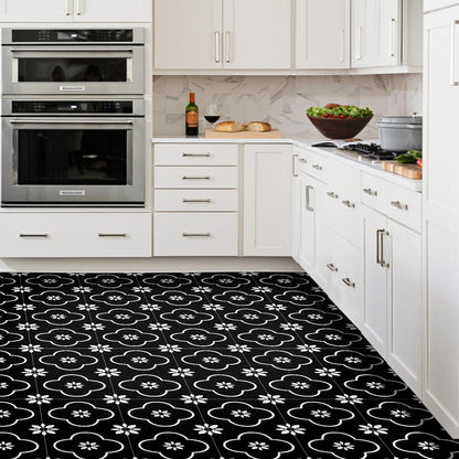 Abyssaly 20Pcs Black and White Vinyl Flooring Peel and Stick 12" x 12" Self Adhesive Floor Tile Removable Stickers Tile