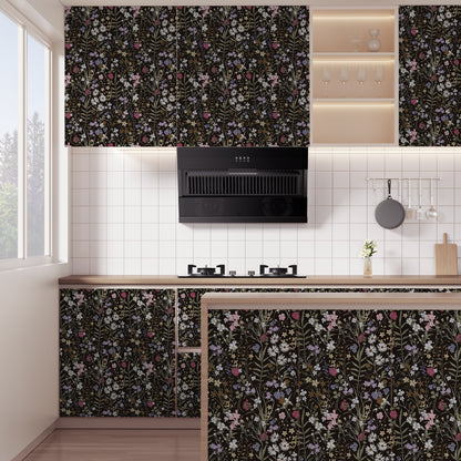 Abyssaly Floral Peel and Stick Wallpaper 17.7" x 118" Black Flower Wallpaper Self-Adhesive Removable Contact Paper for Bedroom Kitchen Living Room
