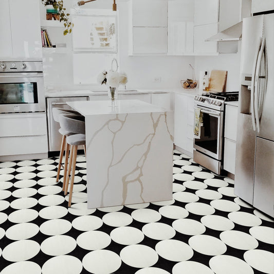UMIGGEE Peel and Stick Floor Tile 11.8"x11.8"x1.0mm (20-pcs) White Semi-circul Vinyl Flooring Tile Self Adhesive Leathers Look Flooring Tile Home Decor for Kitchen Living Room (Cover 19.3 sq. ft.)