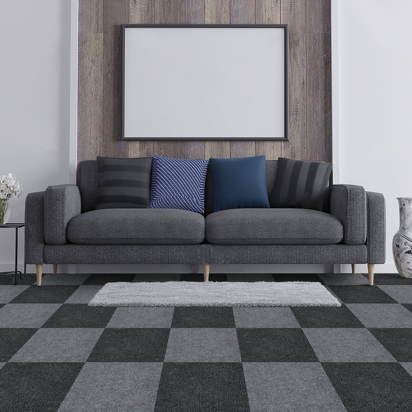 UMIGGEE Peel and Stick Carpet Tiles Light Grey Self-Adhesive Square Soft Carpet Floor Tiles 12" x 12" 10-pcs Carpet Easy Install DIY Floor Tiles for Kids Room Bedroom Dining Room (10 sq. ft. /Pack）