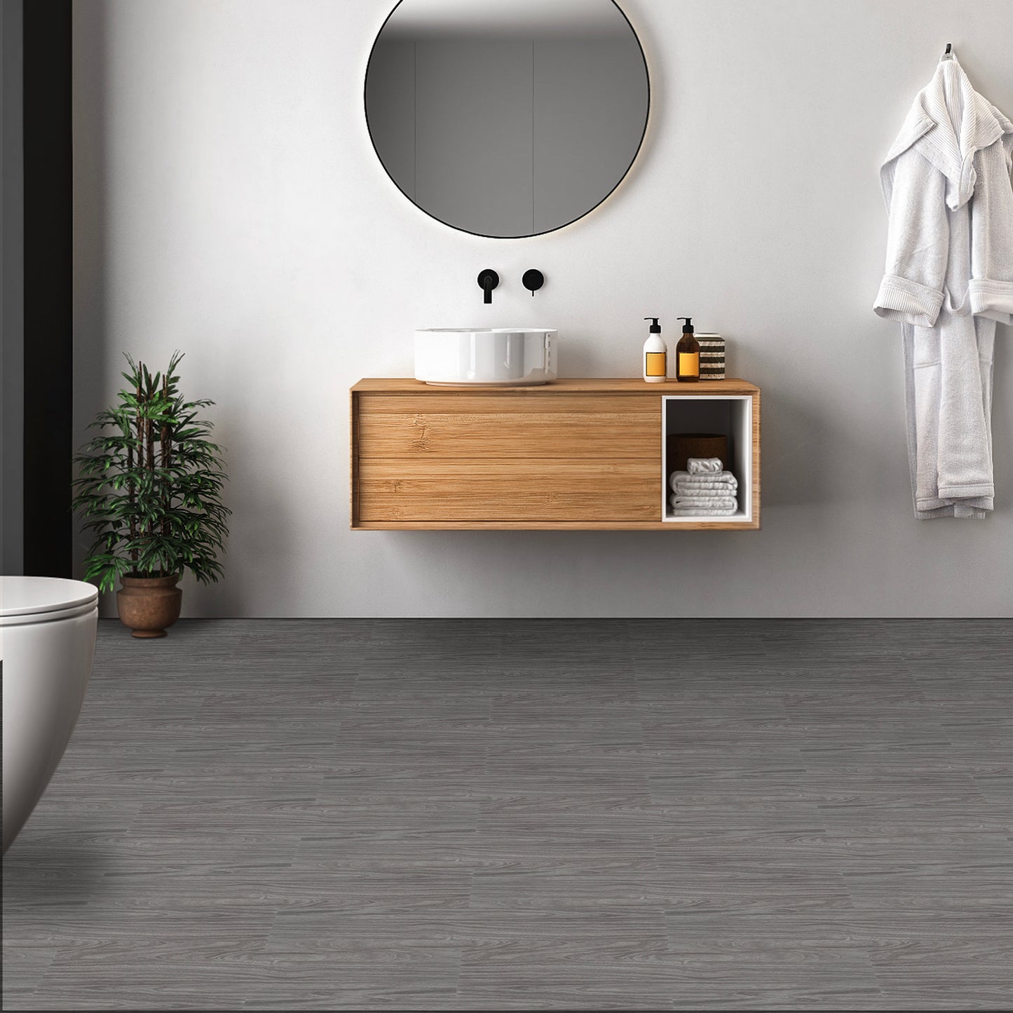 UMIGGEE Gray Peel Stick Flooring 35-in x 5.7-in x 1.0mm 20-Pcs Vinyl Flooring Wood Grain Floor Tiles Easy to Install for Bathroom Kitchen Living Room