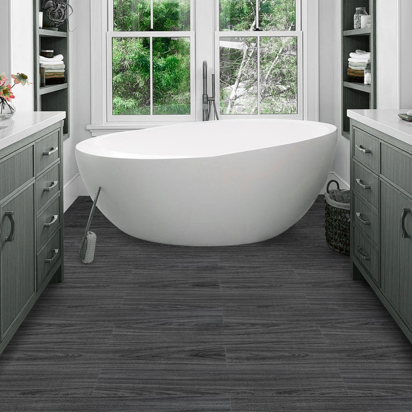 Abyssaly Wood Grain Peel and Stick Flooring Tile, 35.8" x 5.9" 10 Pcs, Dark Gray Color Self Adhesive Vinyl Thicken Flooring Tile Wood Planks