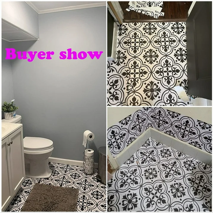 Lxcreat Peel and Stick Floor Tile Flooring Black and White Flower, Vinyl Flooring Self-Adhesive Removable for Bathroom/Kitchen (10 Pcs 11.8-in x 11.8-in)