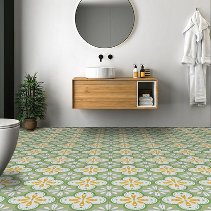 UMIGGEE Peel and Stick Floor Tile 12in x 12in x 1mm (10 Pcs/Pack) Floor Green flower Self Adhesive Vinyl Flooring Durable Transform for Kitchen Bedroom Laundry Room (10 Sq. ft/Pack)