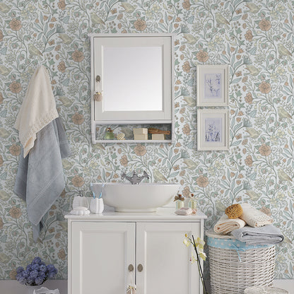 Abyssaly Floral Peel and Stick Wallpaper 17.7 "x 236" White Bird and Flower Wallpaper Vintage Vinyl Contact Paper Suitable for Home Walls Cabinet Bedroom